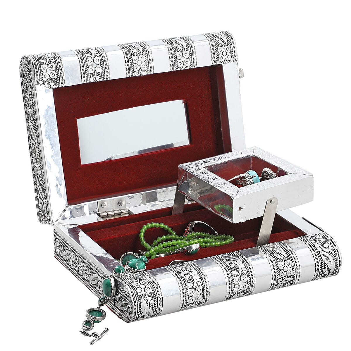 Aluminum Elephant Embossed Jewelry Box with Velvet Anti Scratch Interior (6x4.5) image number 6