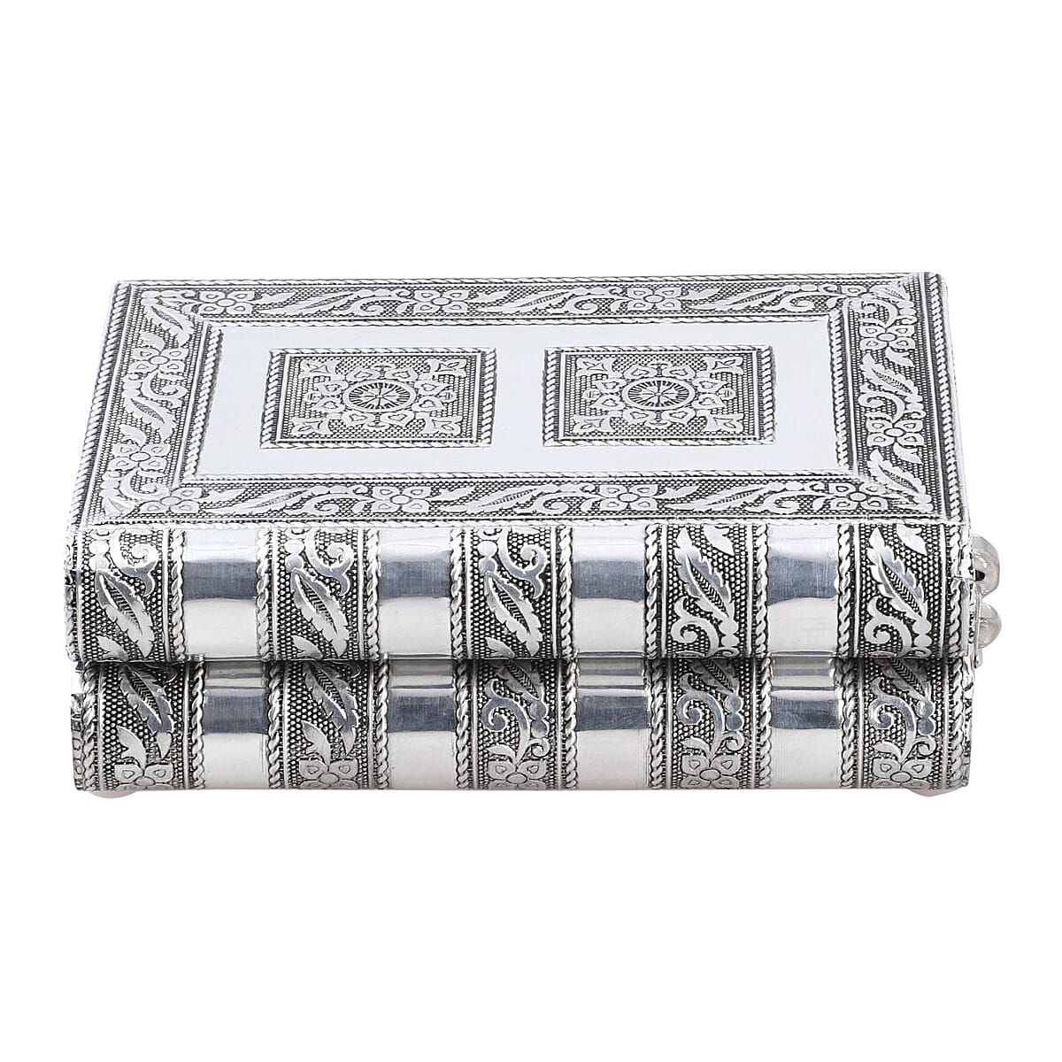 Aluminum Floral Embossed Jewelry Box with Velvet Anti Scratch Interior image number 3