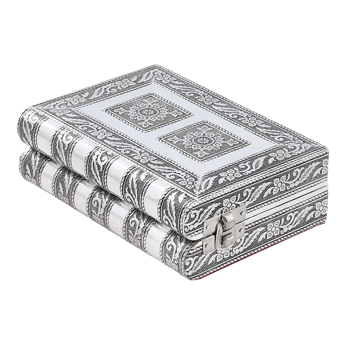 Aluminum Floral Embossed Jewelry Box with Velvet Anti Scratch Interior image number 5