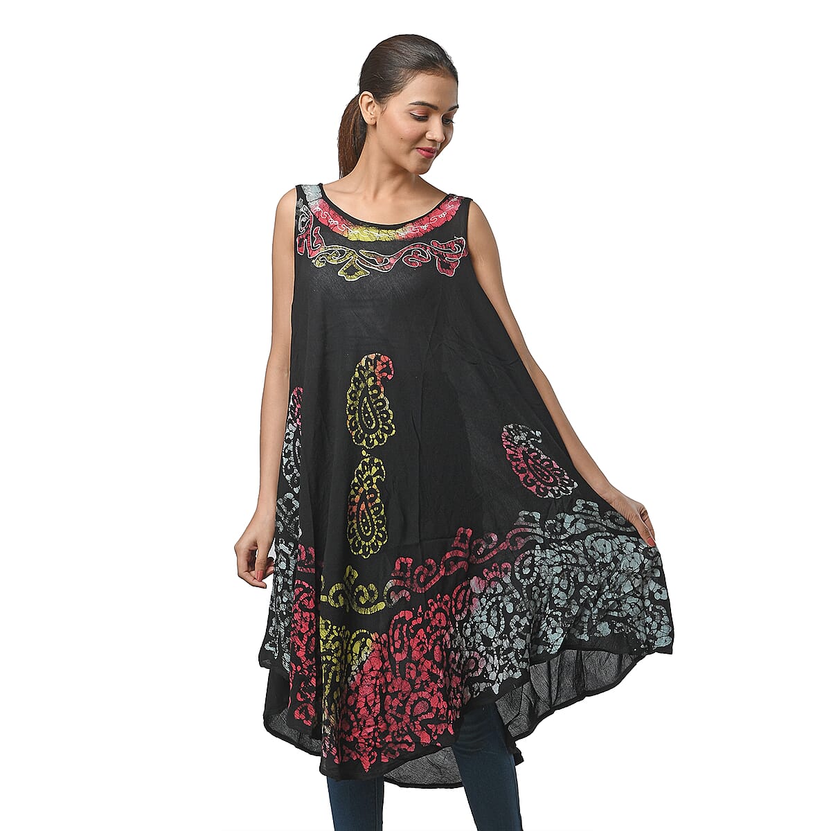JOVIE Rainbow and Black Paisley Print Umbrella Dress - One Size Fits Most  image number 2