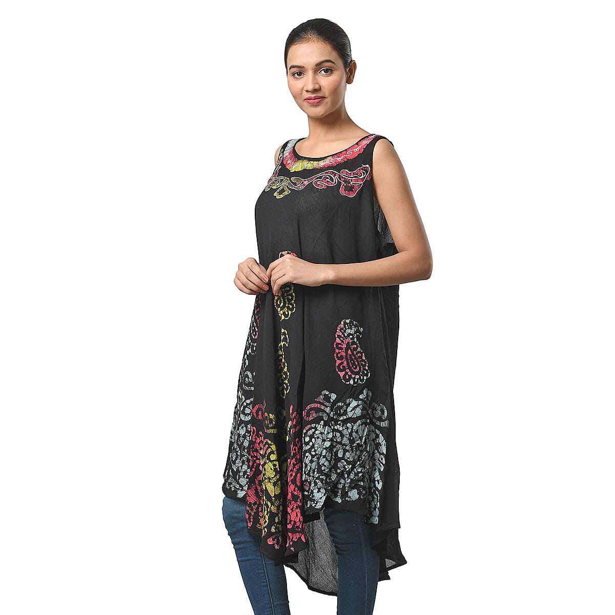 JOVIE Rainbow and Black Paisley Print Umbrella Dress - One Size Fits Most  image number 3