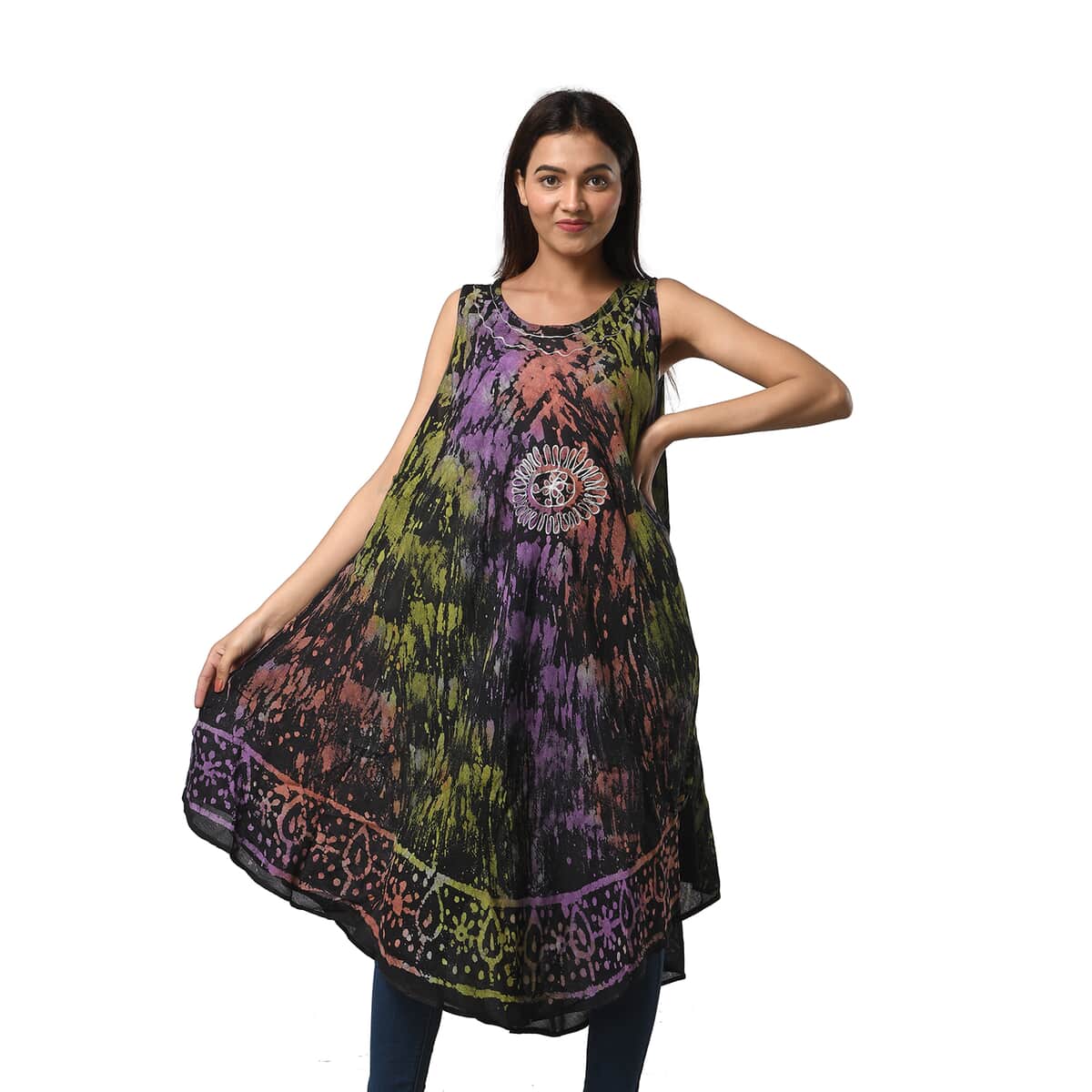 JOVIE Rainbow and Black Splatter Print Umbrella Dress - One Size Fits Most image number 2