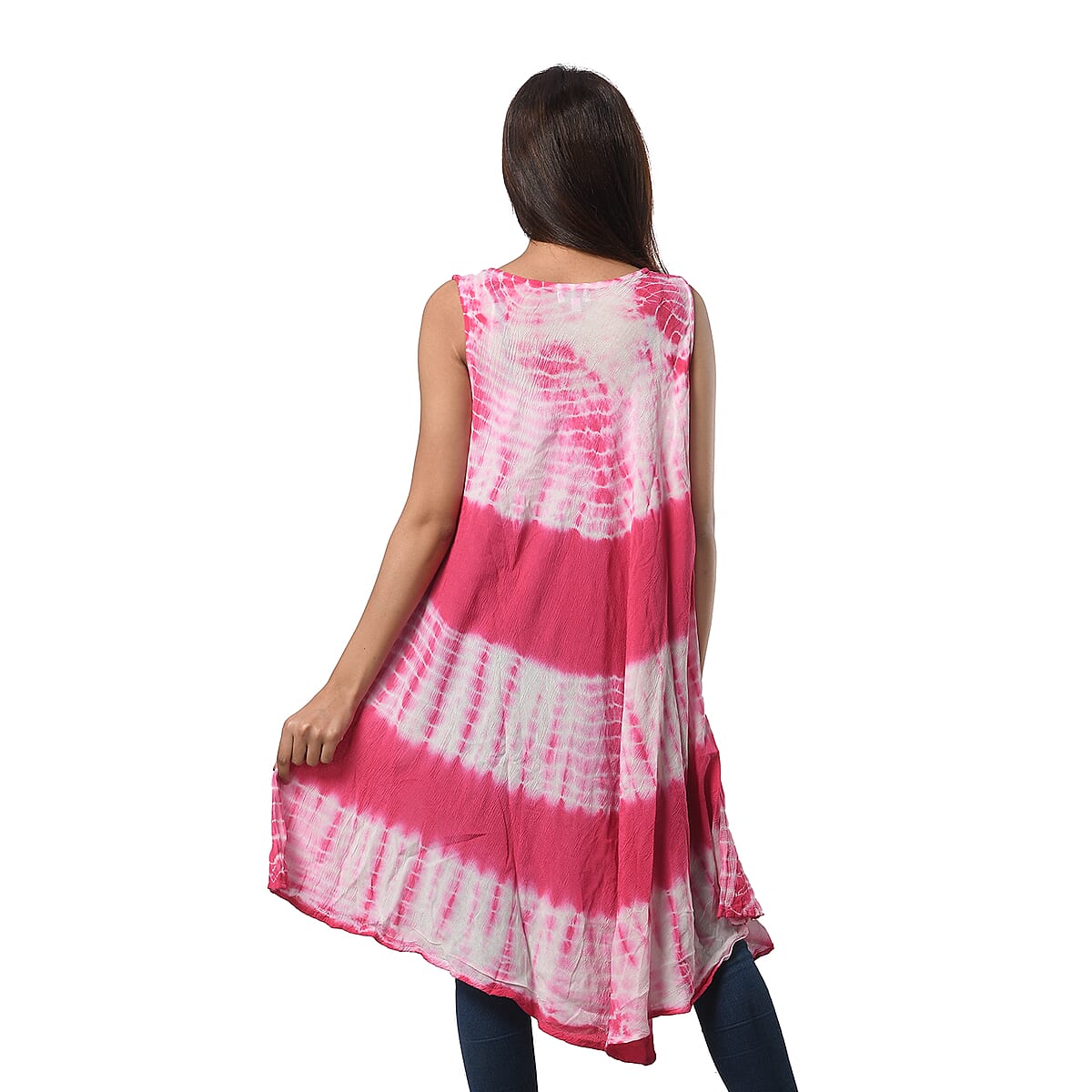 JOVIE Pink Solid Stripe and White Tie Dye Umbrella Dress - One Size Fits Most image number 1