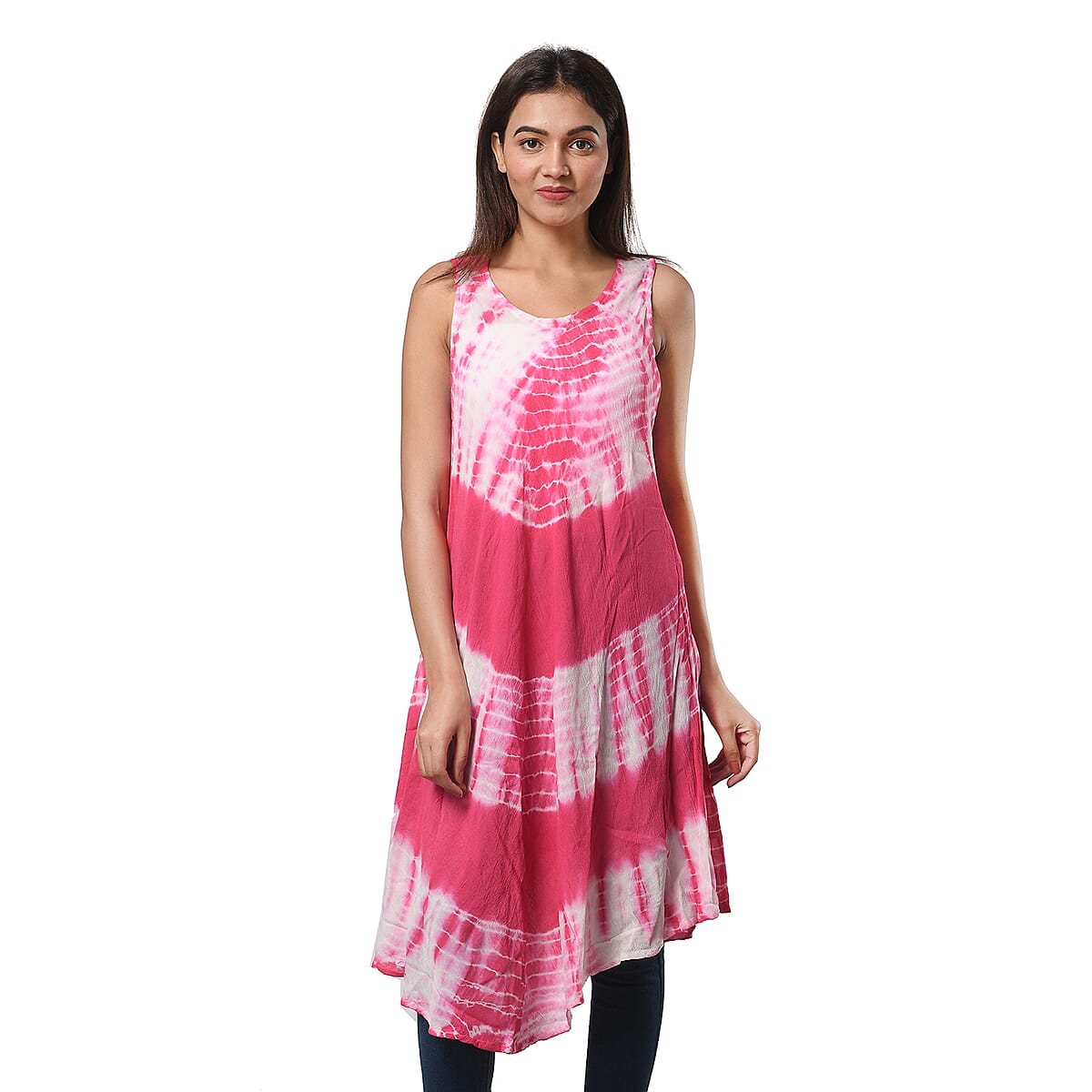JOVIE Pink Solid Stripe and White Tie Dye Umbrella Dress - One Size Fits Most image number 2