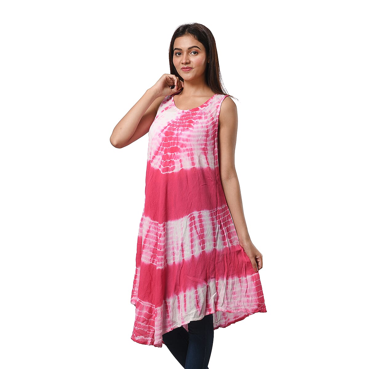JOVIE Pink Solid Stripe and White Tie Dye Umbrella Dress - One Size Fits Most image number 3
