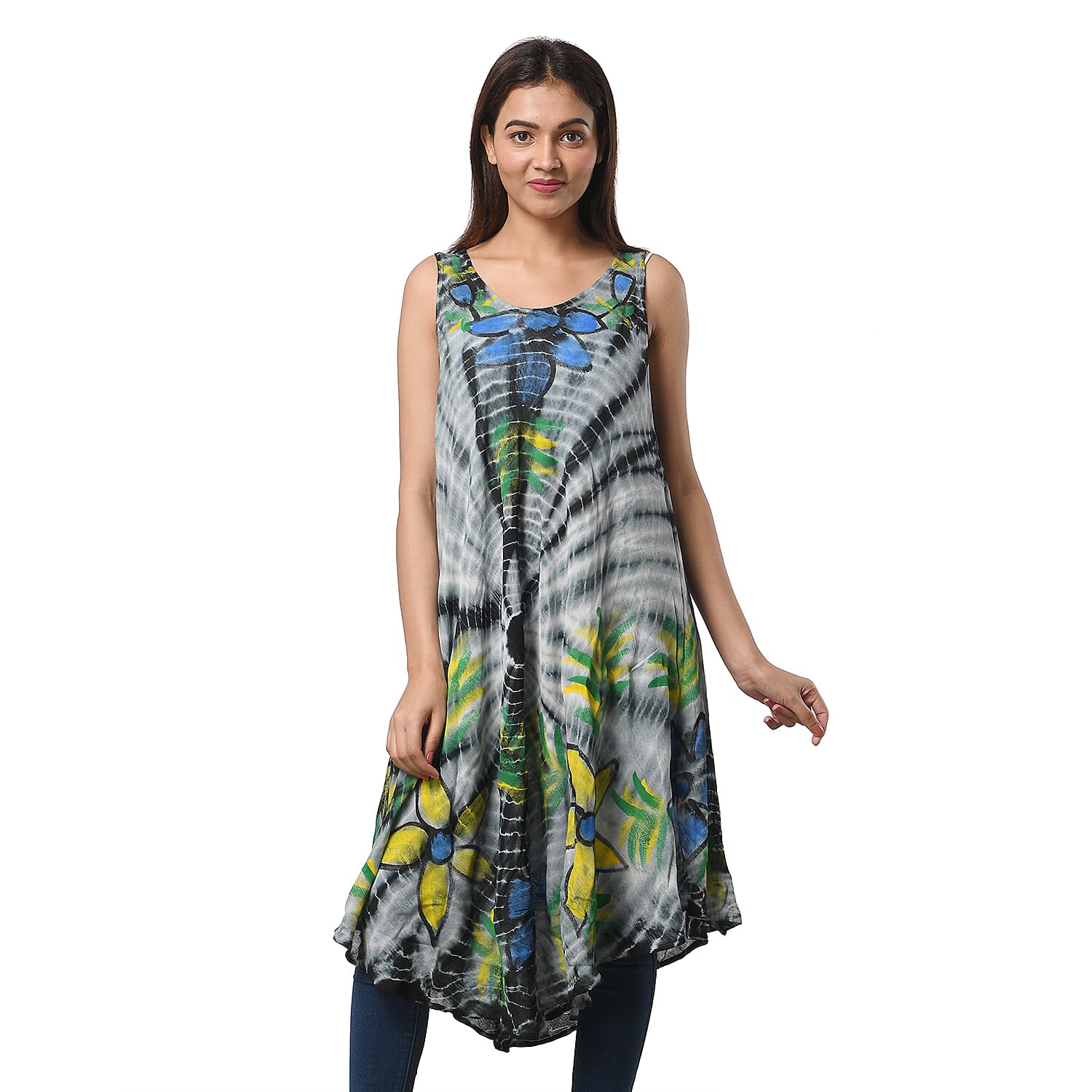 JOVIE Grey Spiral Tie Dye with Multi Floral Umbrella Dress - One Size Fits Most