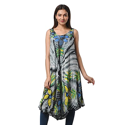 JOVIE Grey Spiral Tie Dye with Multi Floral Umbrella Dress - One Size Fits Most