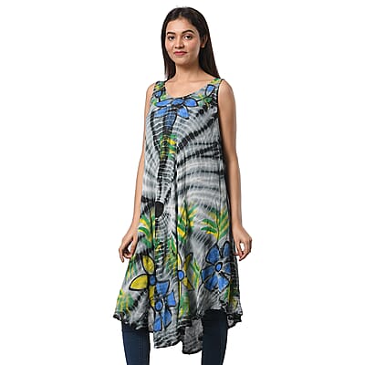 JOVIE Grey Spiral Tie Dye with Multi Floral Umbrella Dress - One Size Fits Most