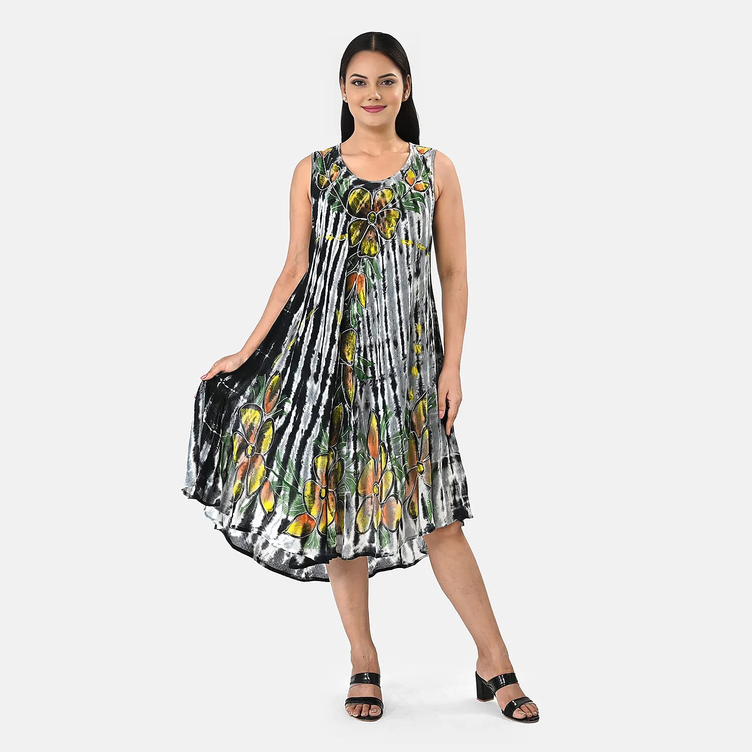 JOVIE Black Stripe Tie Dye with Floral Umbrella Dress - One Size Fits Most