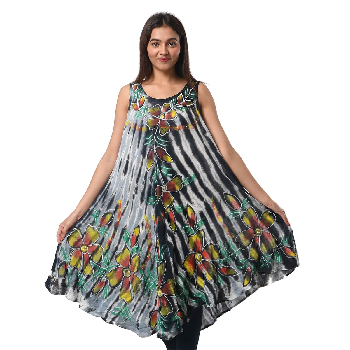 JOVIE Black Stripe Tie Dye with Floral Umbrella Dress - One Size Fits Most image number 0