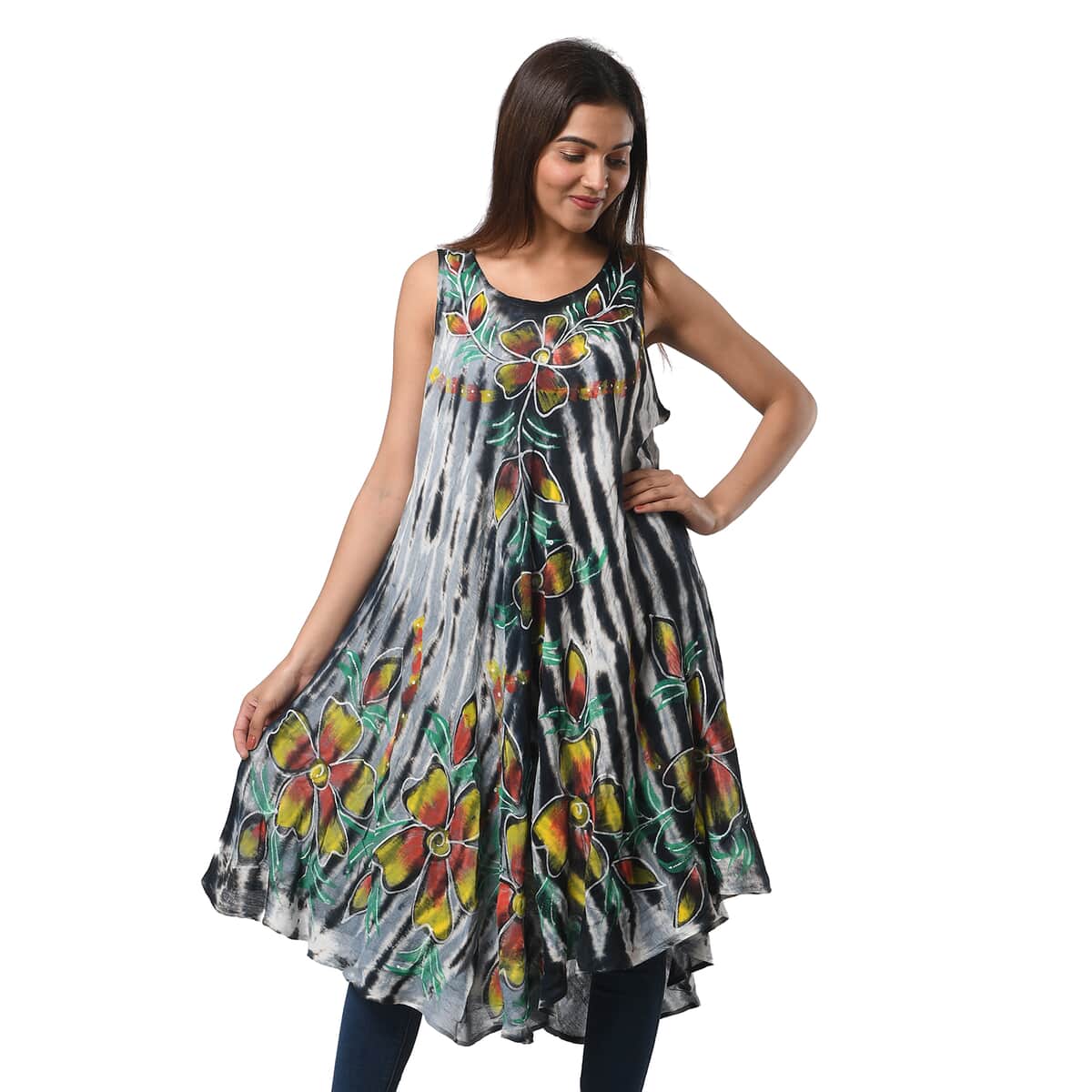 JOVIE Black Stripe Tie Dye with Floral Umbrella Dress - One Size Fits Most image number 1