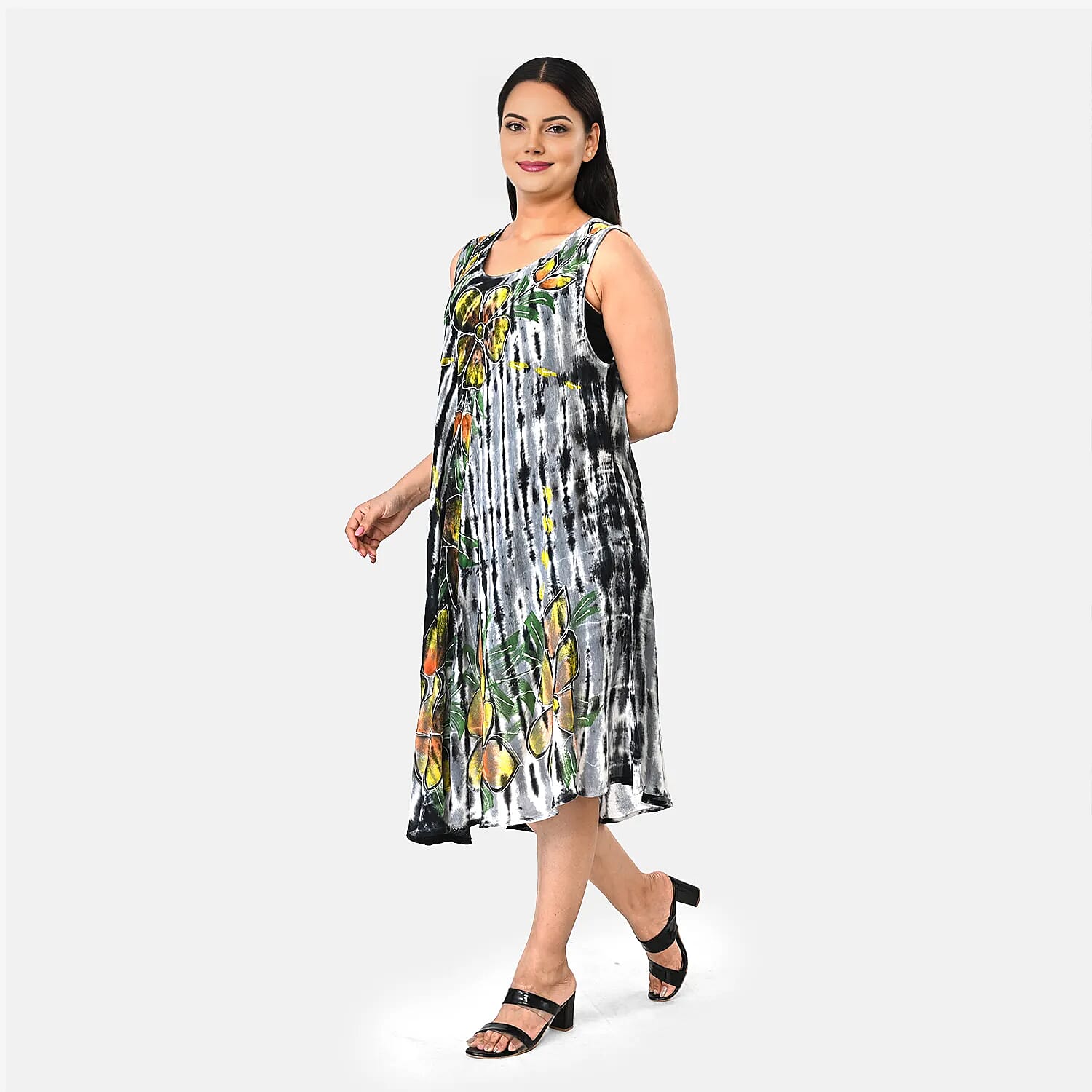 JOVIE Black Stripe Tie Dye with Floral Umbrella Dress - One Size Fits Most
