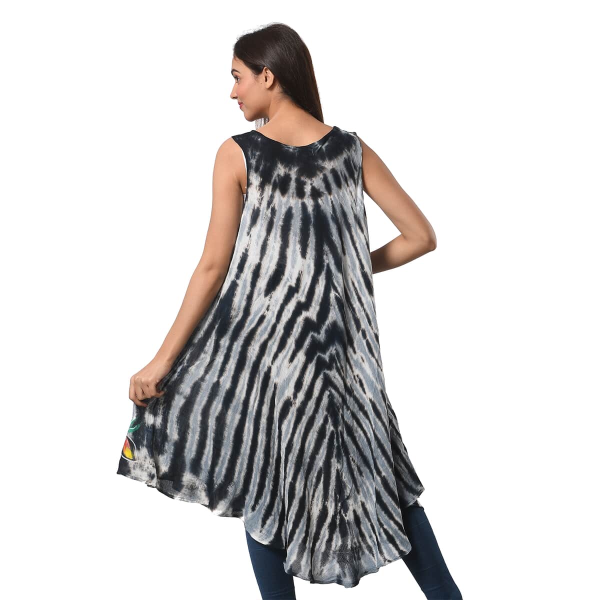 JOVIE Black Stripe Tie Dye with Floral Umbrella Dress - One Size Fits Most image number 2