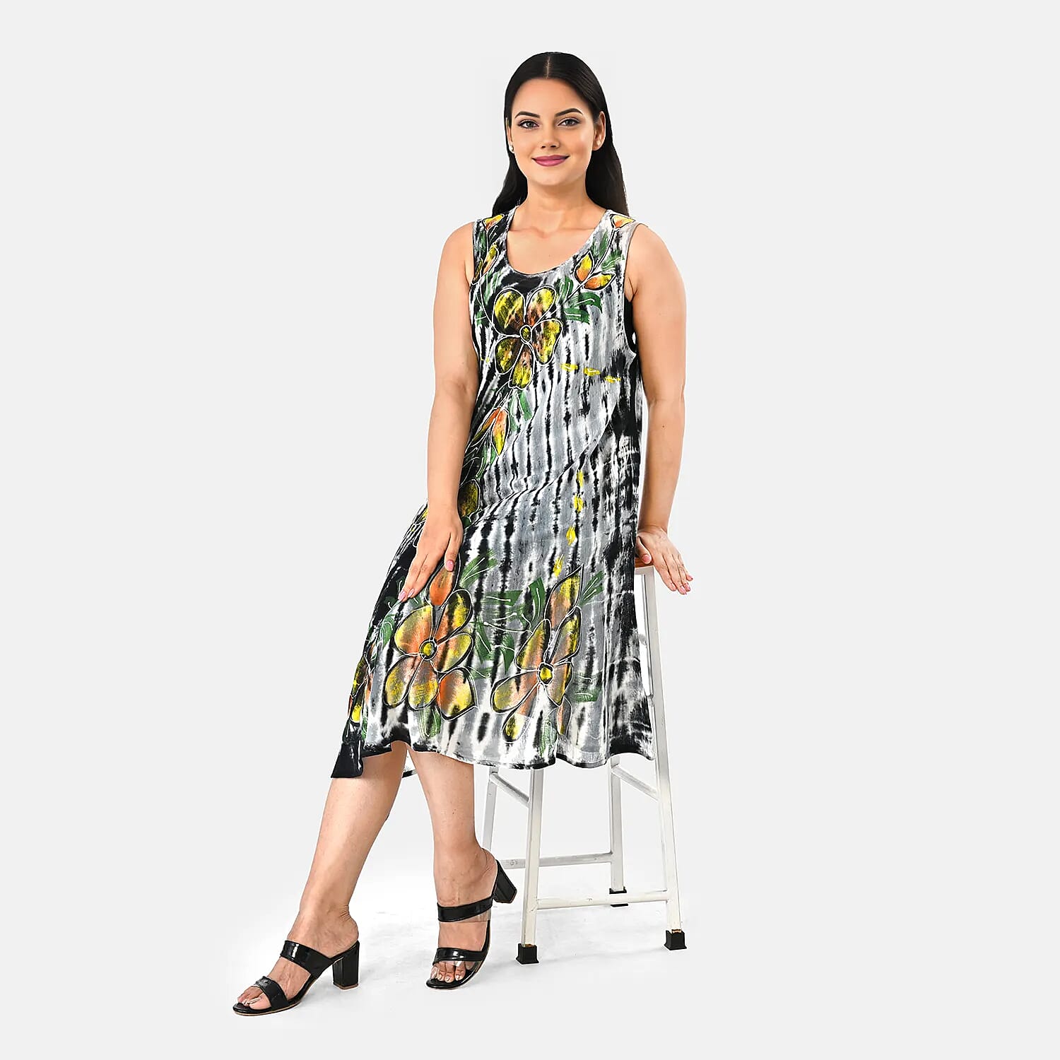 JOVIE Black Stripe Tie Dye with Floral Umbrella Dress - One Size Fits Most