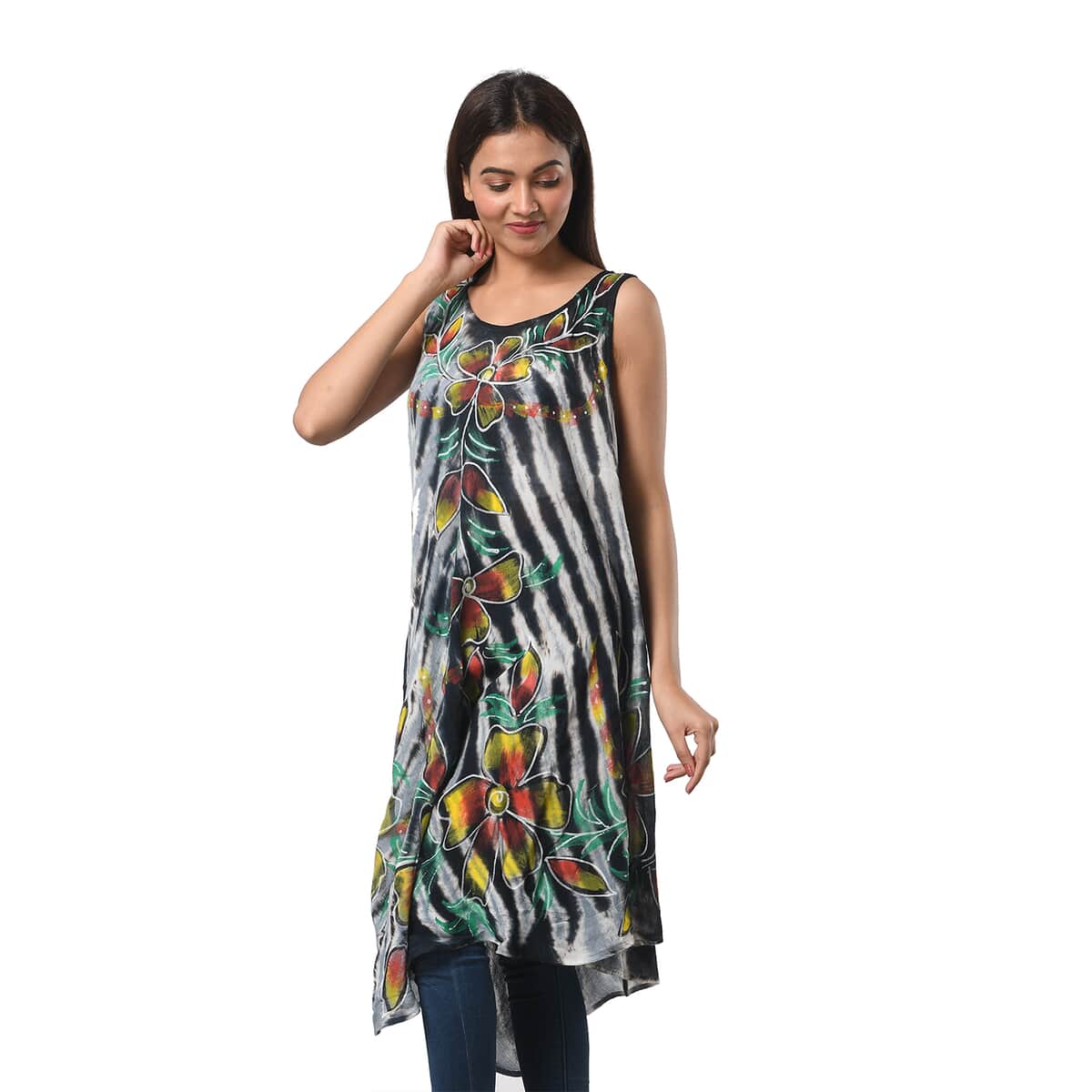 JOVIE Black Stripe Tie Dye with Floral Umbrella Dress - One Size Fits Most image number 3