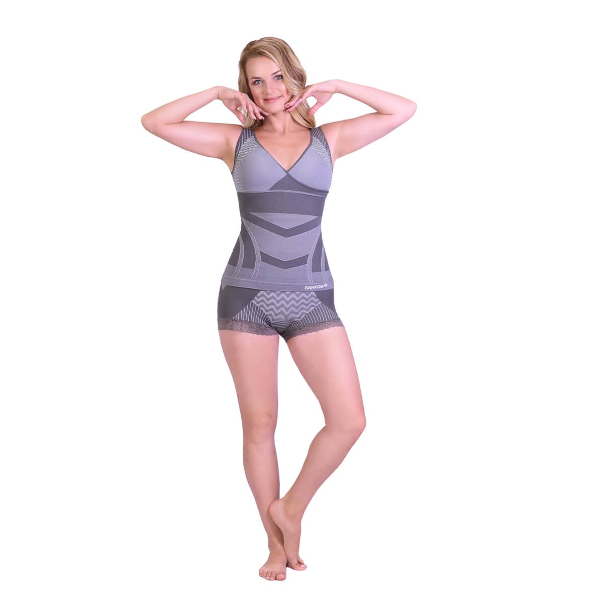 Sankom Patent Gray Bamboo Fibers Body Shaping Camisole with Built-in Bra For Women  - XXXL image number 0