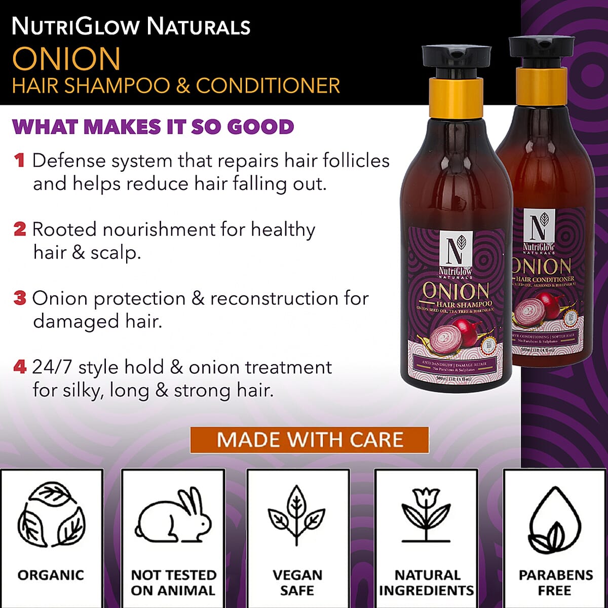 NutriGlow Natural Onion Hair Growth Shampoo 10oz image number 2