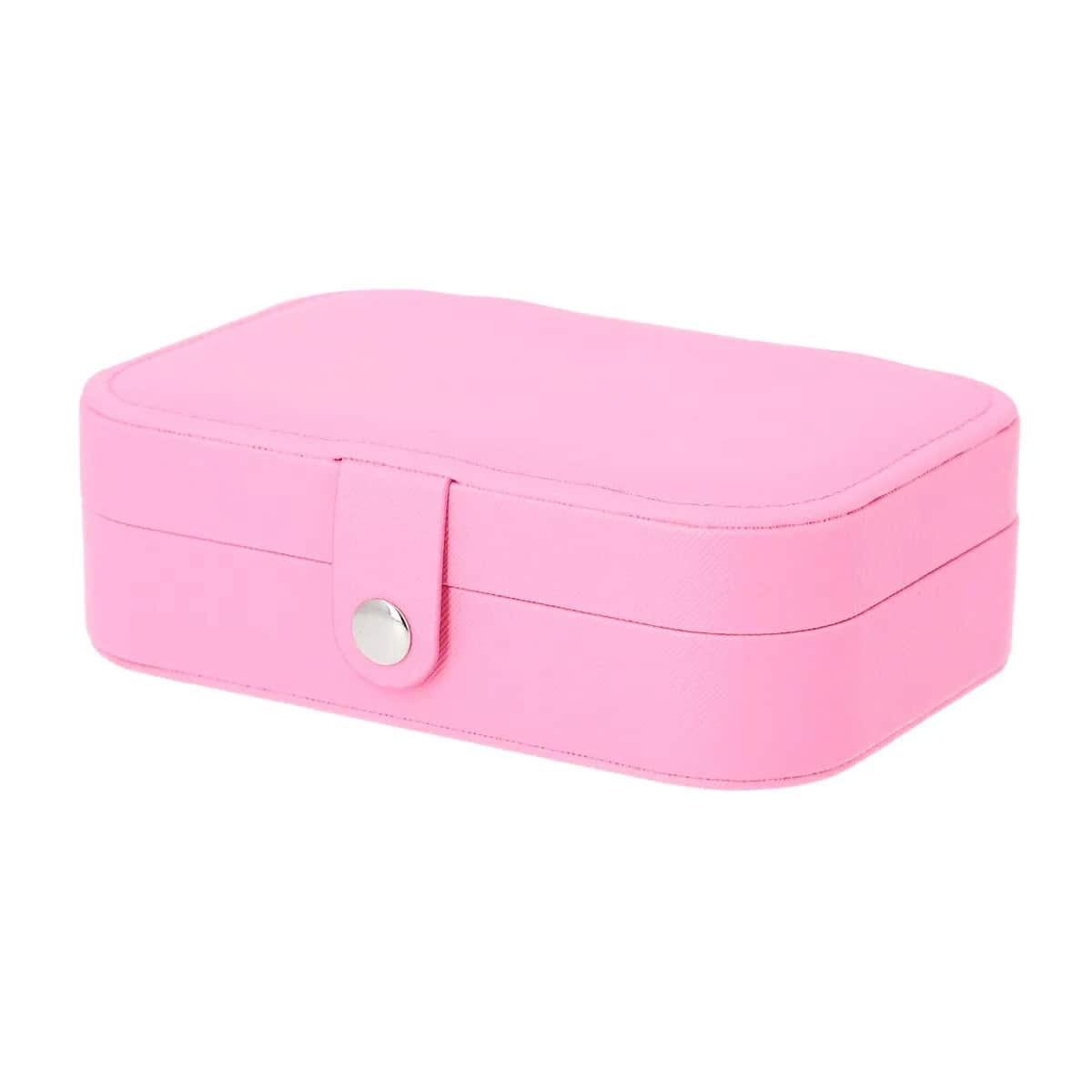 Pink Faux Leather Jewelry Organizer with Button Closure (6.49"x4.53"x2.17") image number 4