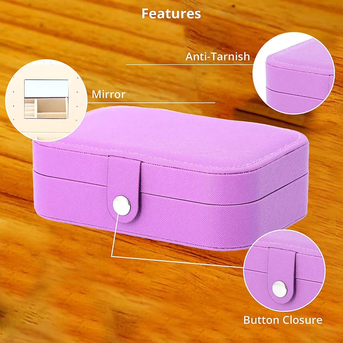 Purple Faux Leather Jewelry Organizer with Button Closure image number 1