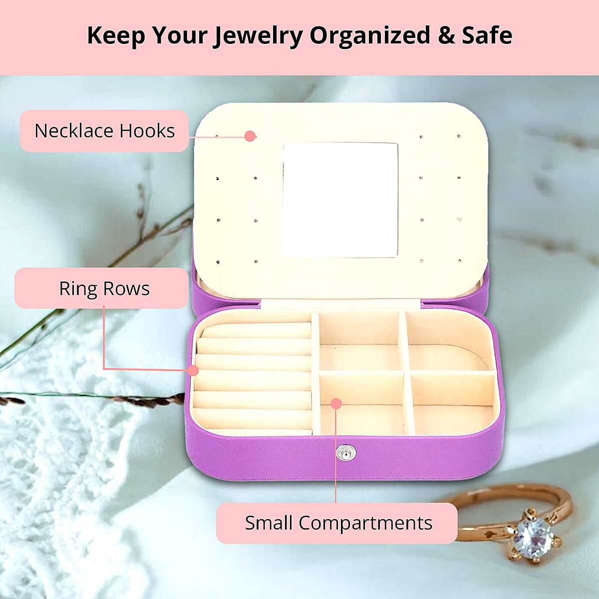 Purple Faux Leather Jewelry Organizer with Button Closure image number 2