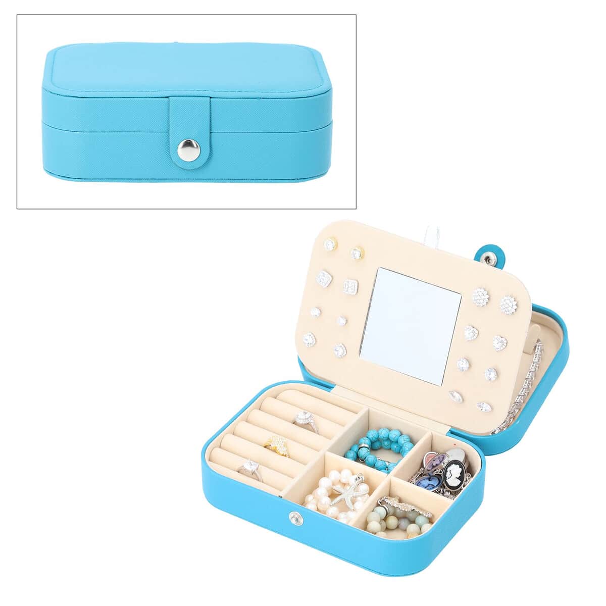 Turquoise Faux Leather Jewelry Organizer with Button Closure image number 0