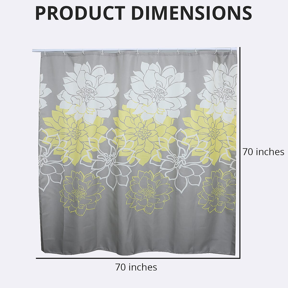 HOMESMART Grey with Yellow & White Floral Pattern 100% Polyester Shower Curtain with 12 Hooks image number 3