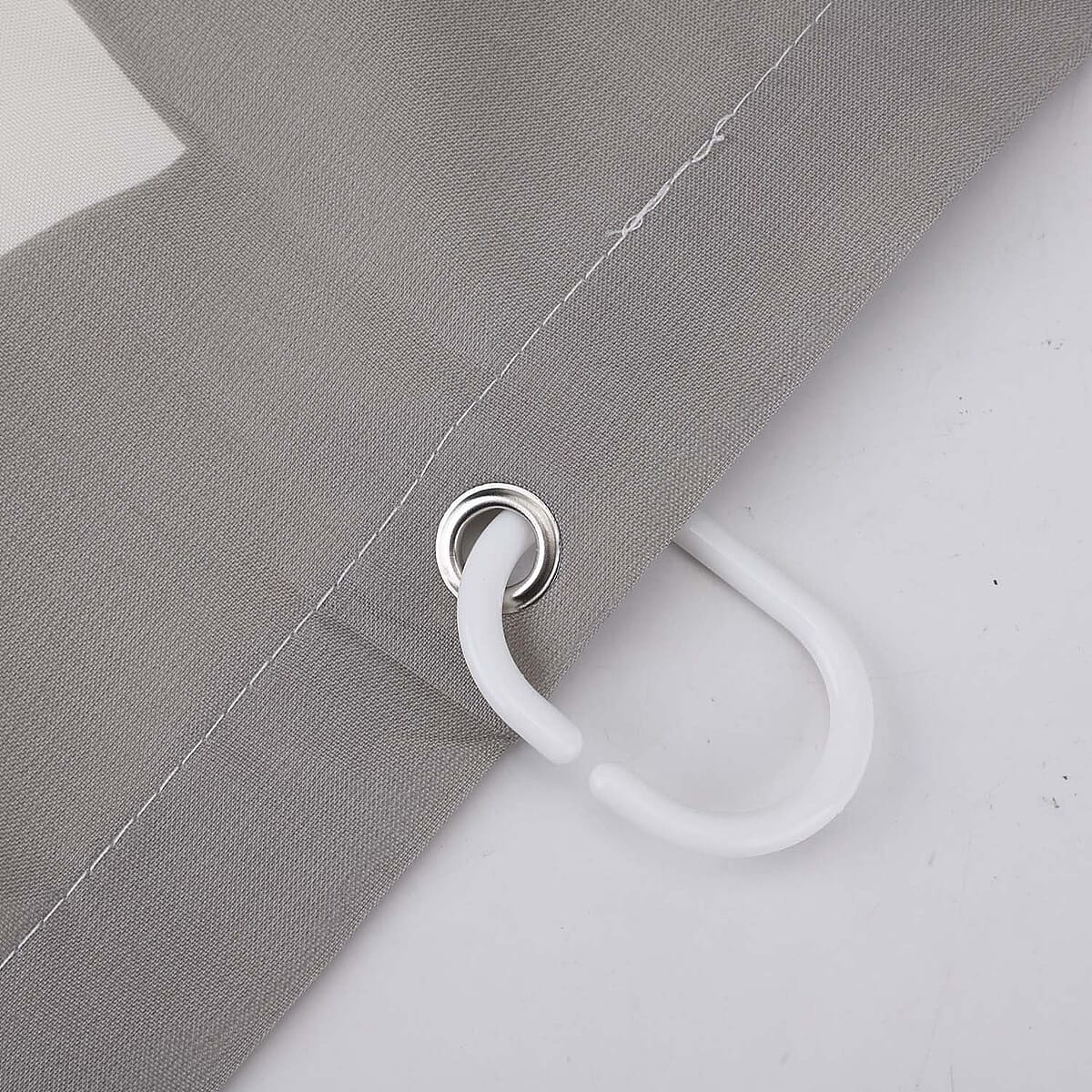 HOMESMART Grey with Yellow & White Floral Pattern 100% Polyester Shower Curtain with 12 Hooks image number 5