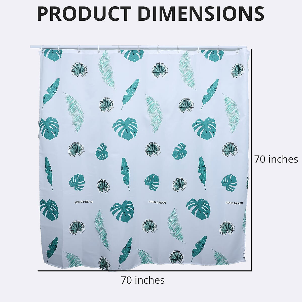 HOMESMART White with Green Print Pattern 100% Polyester Shower Curtain with 12 Hooks image number 3
