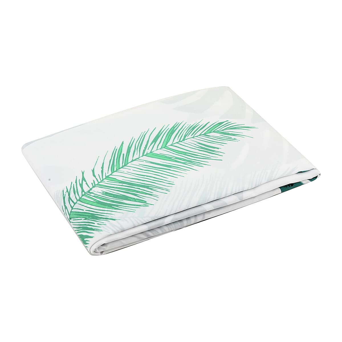 HOMESMART White with Green Print Pattern 100% Polyester Shower Curtain with 12 Hooks image number 4