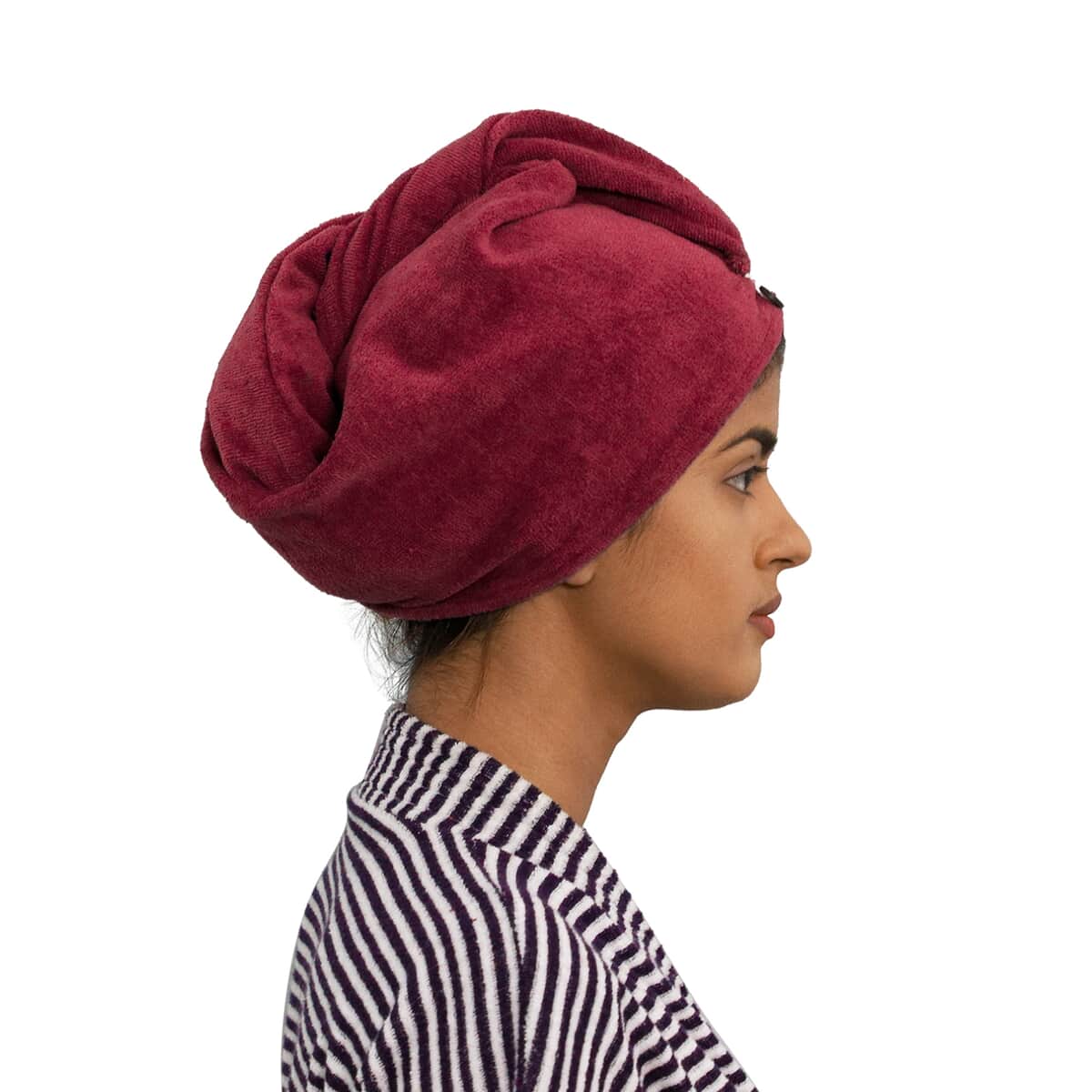Set of 3 Pink, Purple and Red Hair Drying Cotton Cap Towel (24"x10") image number 1