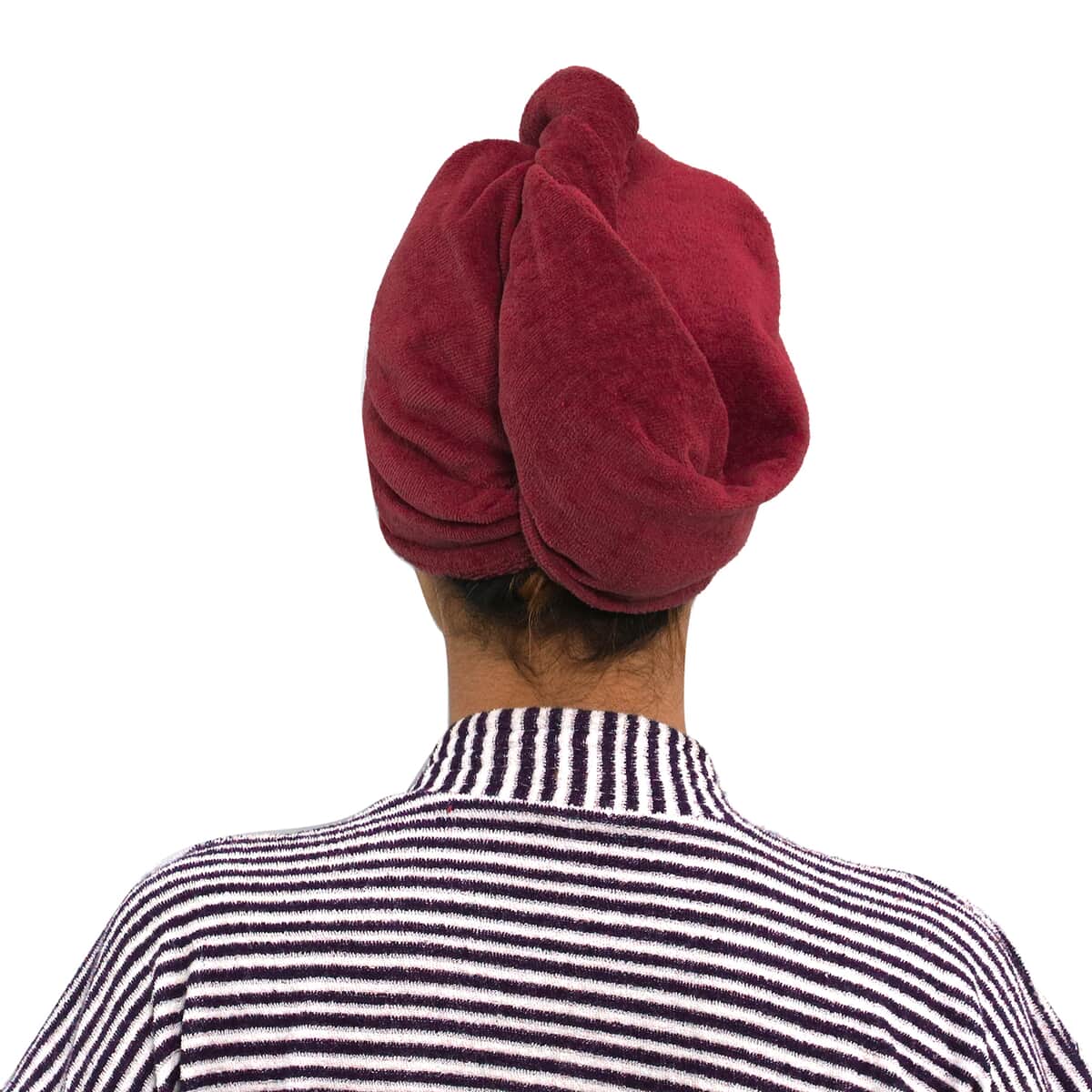 Set of 3 Pink, Purple and Red Hair Drying Cotton Cap Towel (24"x10") image number 2