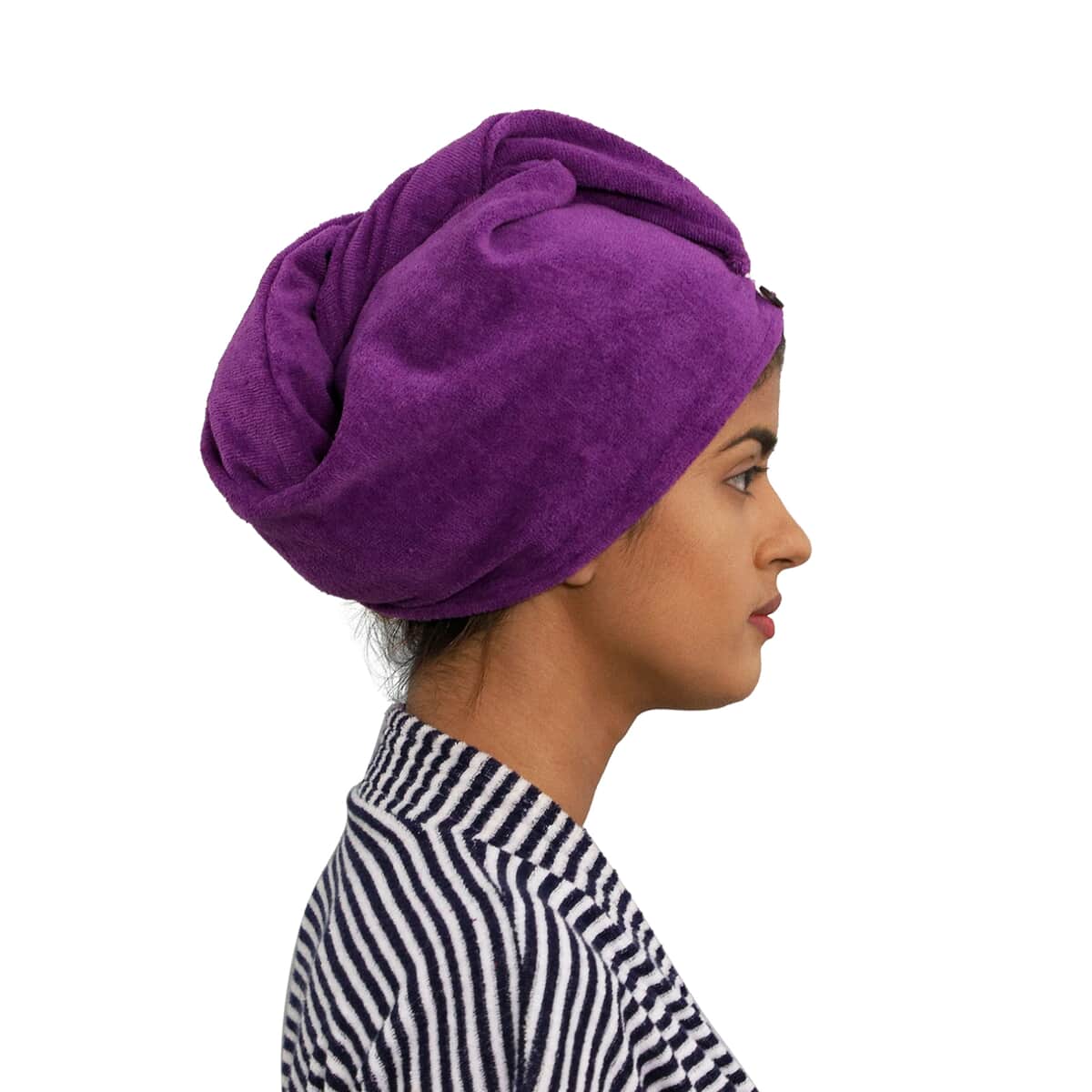 Set of 3 Pink, Purple and Red Hair Drying Cotton Cap Towel (24"x10") image number 3