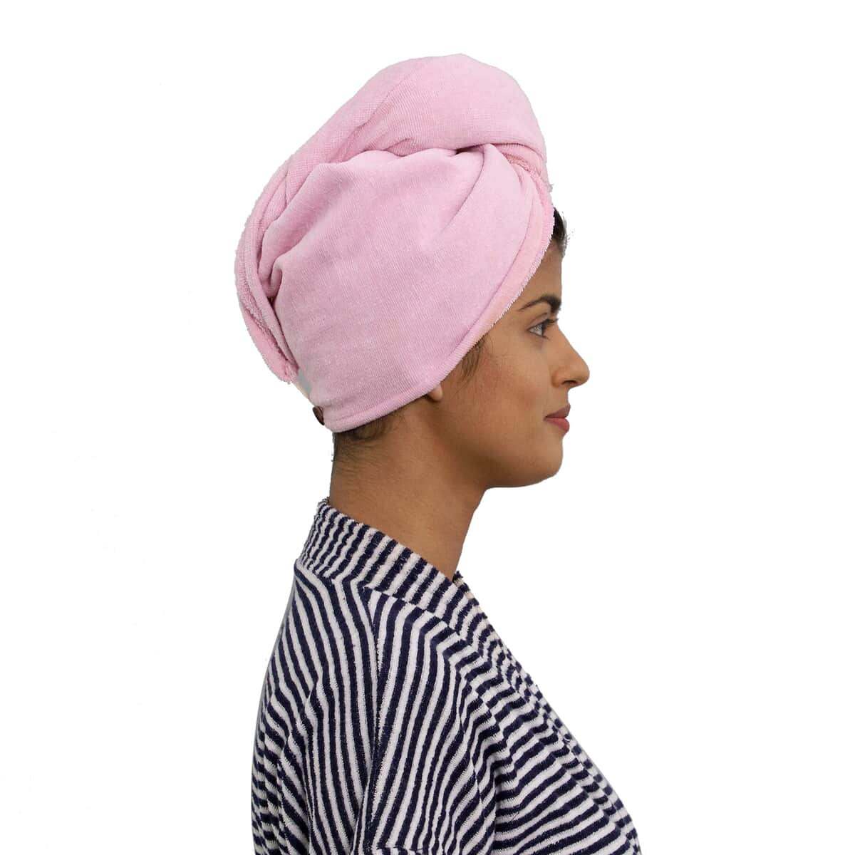 Set of 3 Pink, Purple and Red Hair Drying Cotton Cap Towel (24"x10") image number 5