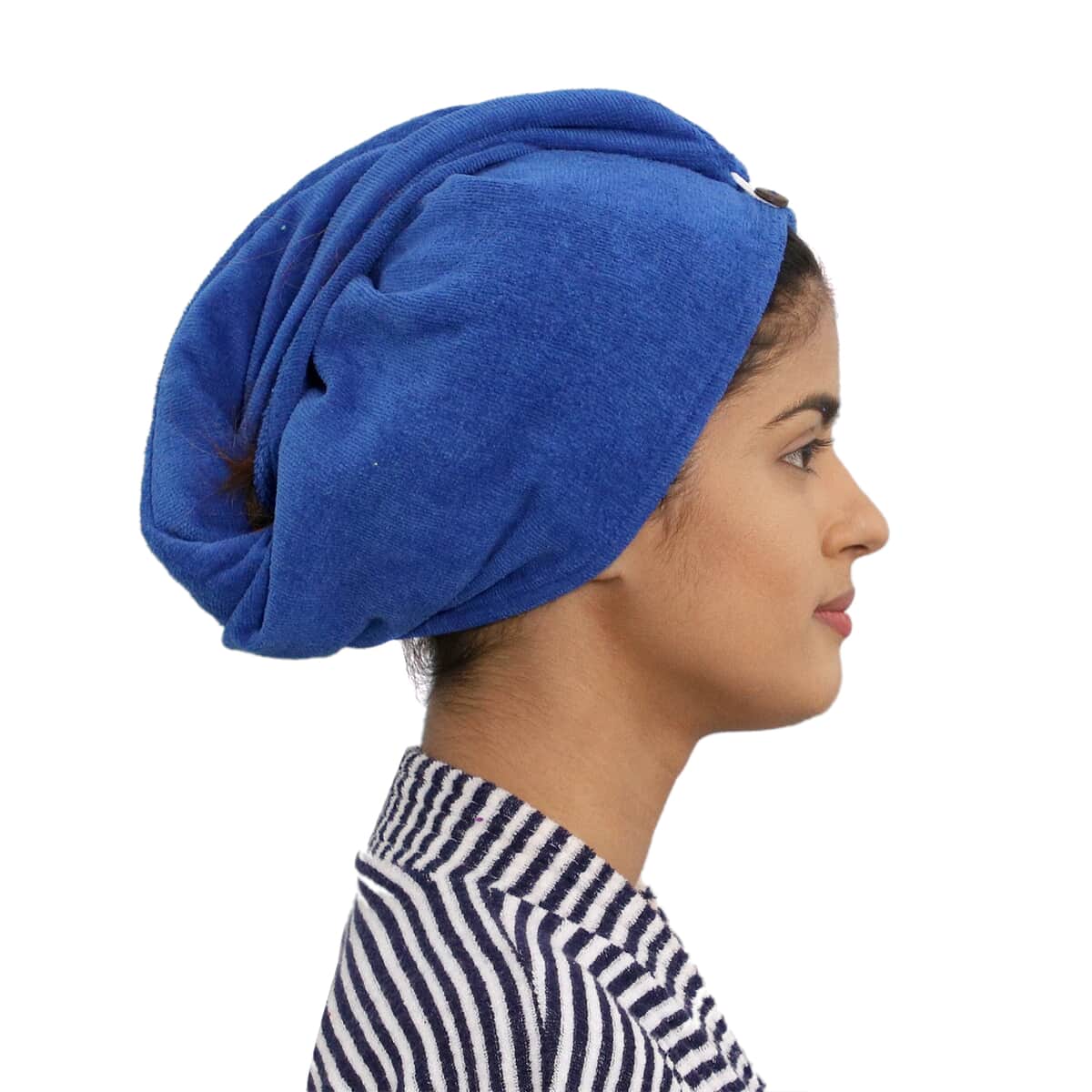 Set of 3 Blue, Teal or Yellow Hair Drying Cotton Cap Towel image number 1