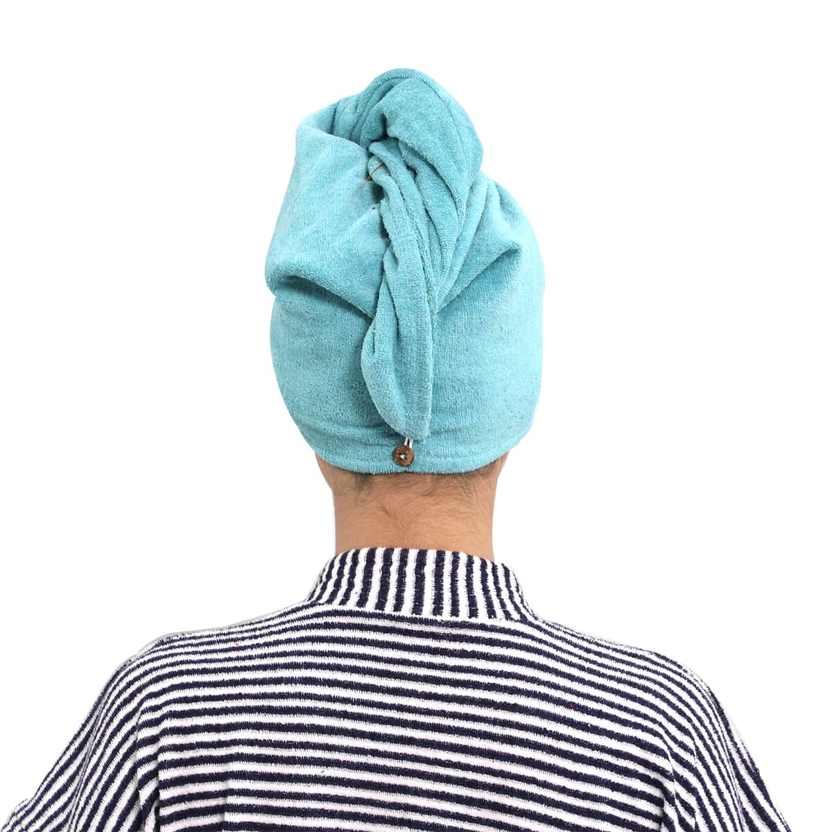 Set of 3 Blue, Teal or Yellow Hair Drying Cotton Cap Towel image number 4