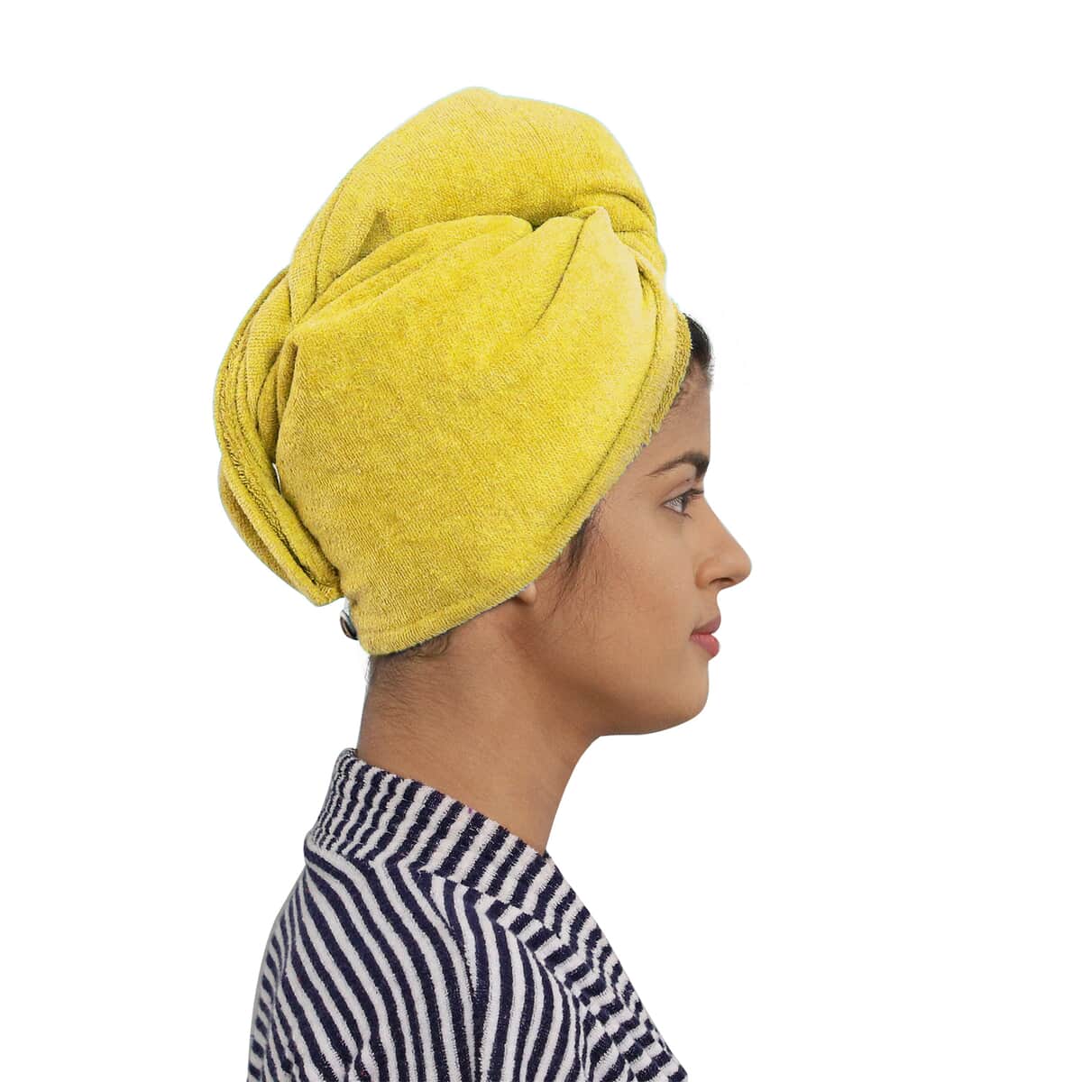 Set of 3 Blue, Teal or Yellow Hair Drying Cotton Cap Towel image number 5