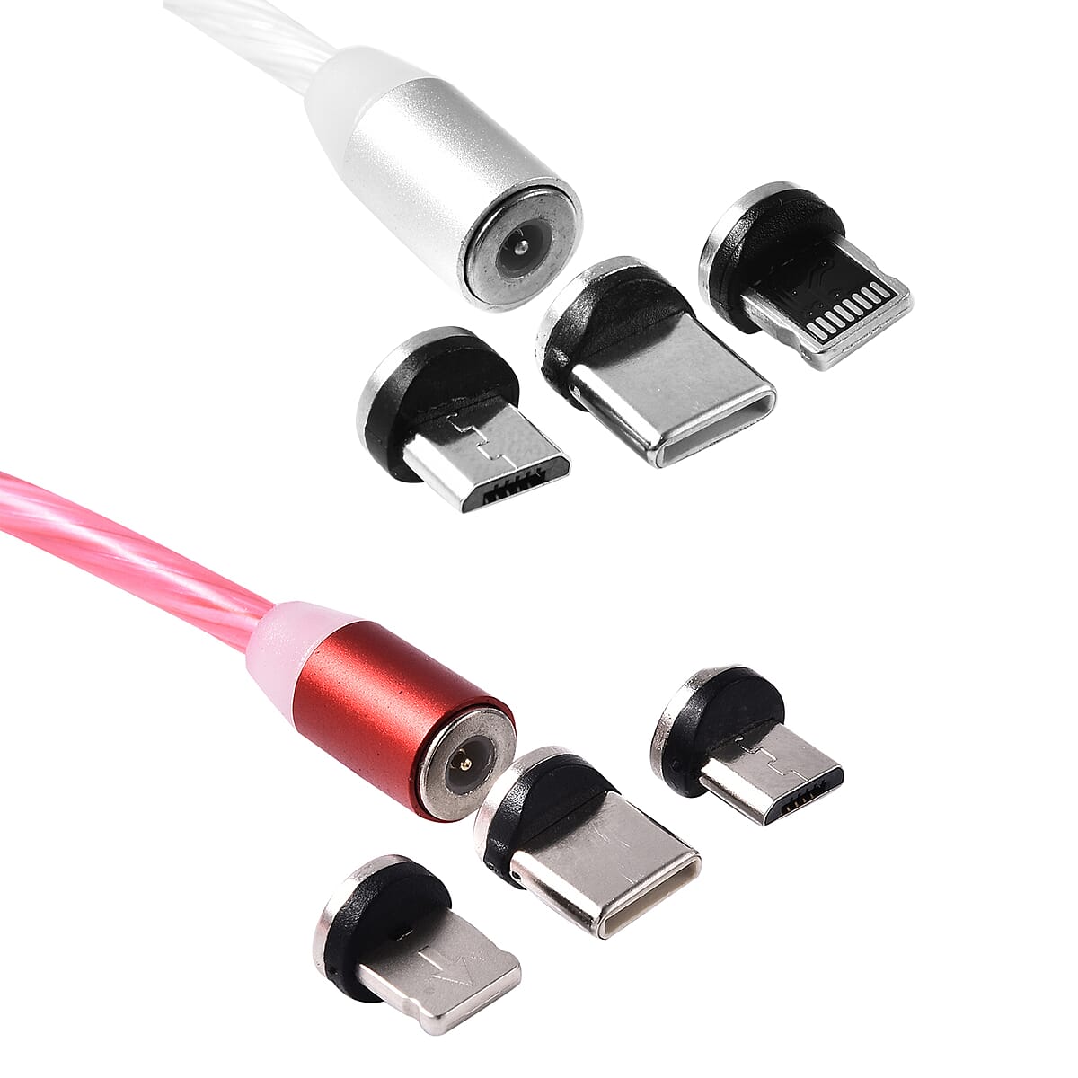 Set of 2 White and Red 3 in 1 Magnetic USB Cable (1 m) (Lightning, Type-C and Micro USB) image number 5