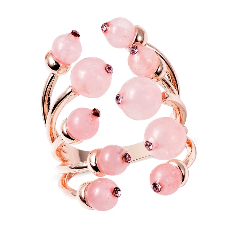 Galilea Rose Quartz Adjustable Open Cage Style Ring in Rosetone 7.50 ctw
