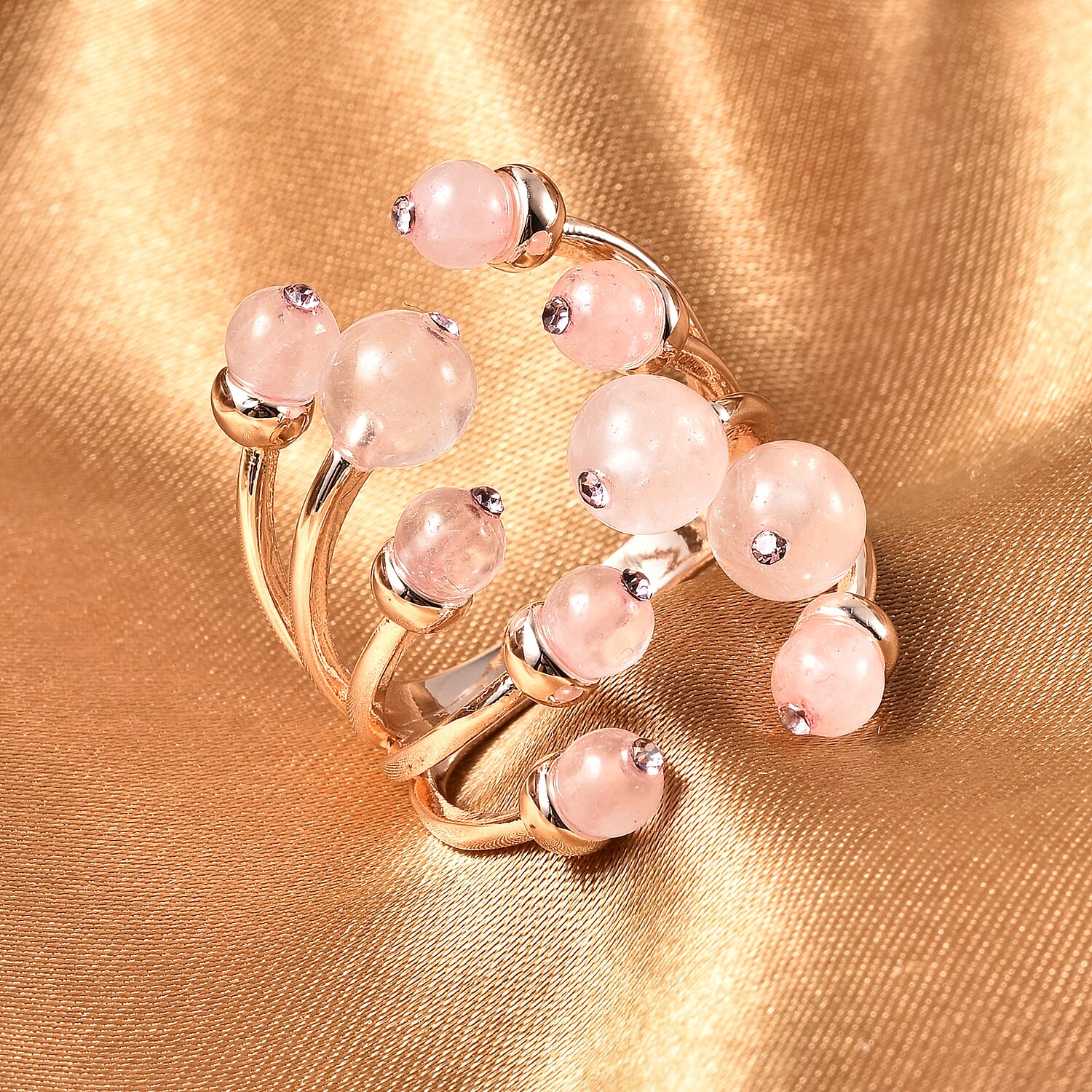 Galilea Rose Quartz Adjustable Open Cage Style Ring in Rosetone 7.50 ctw