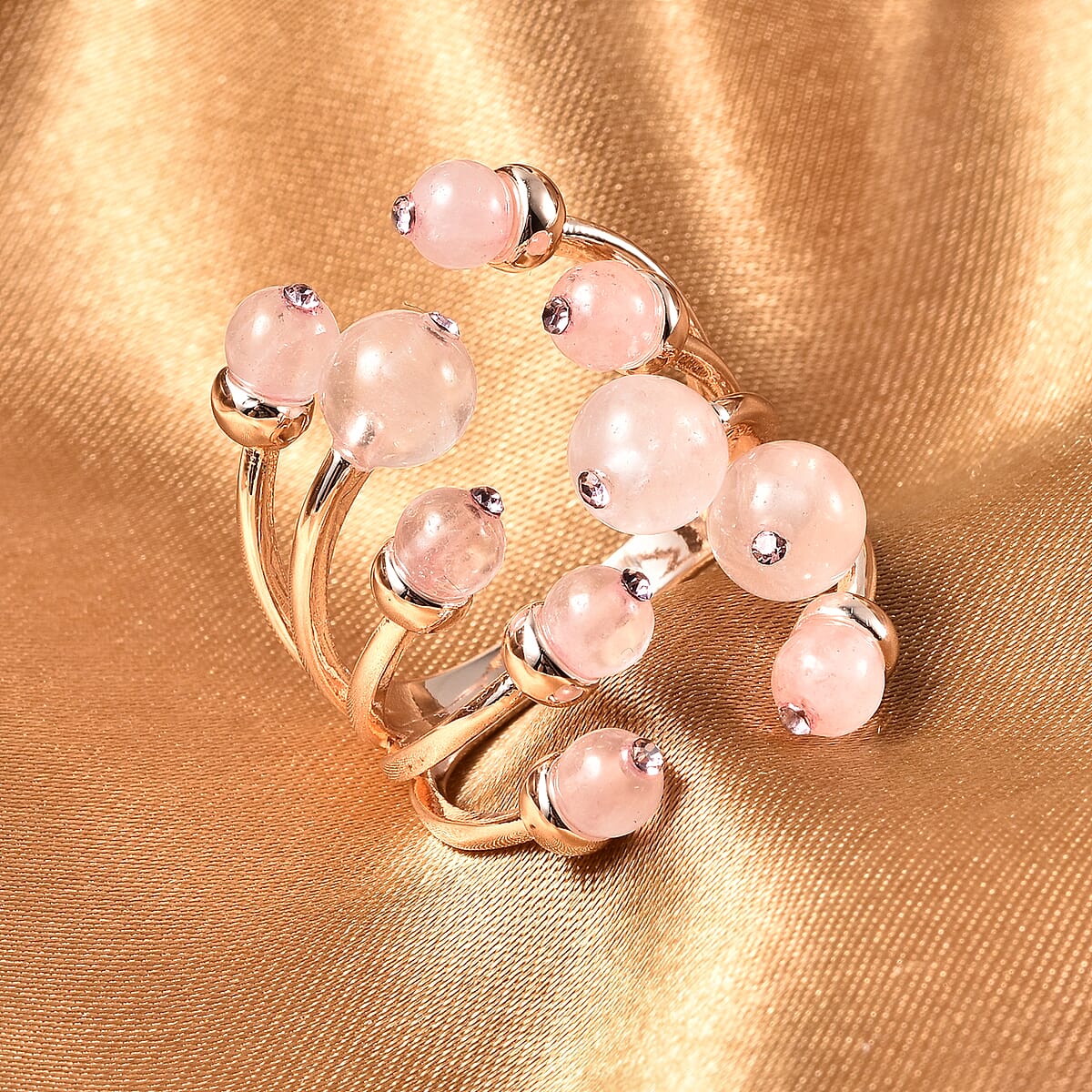 Galilea Rose Quartz Adjustable Open Cage Style Ring in Rosetone 7.50 ctw image number 1
