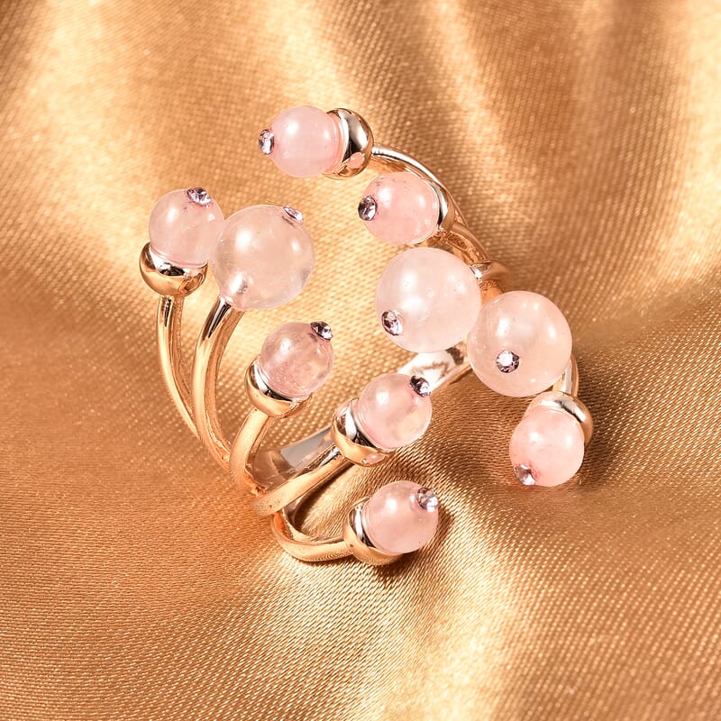 Galilea Rose Quartz Adjustable Open Cage Style Ring in Rosetone 7.50 ctw