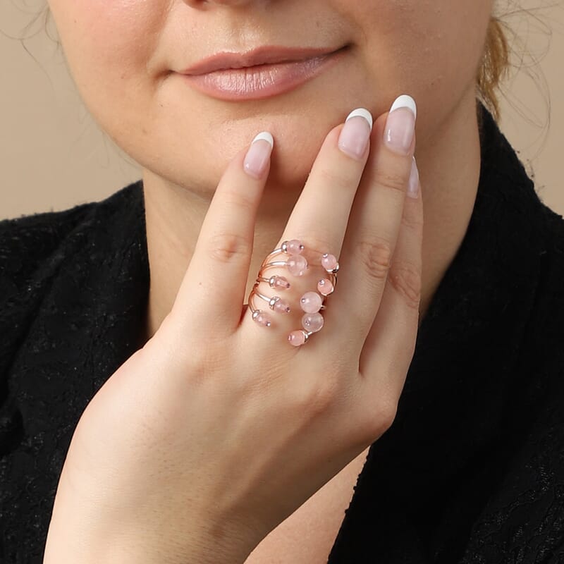Galilea Rose Quartz Adjustable Open Cage Style Ring in Rosetone 7.50 ctw