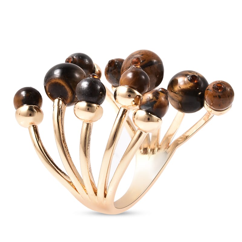 Yellow Tiger's Eye Adjustable Open Cage Style Ring in Goldtone 7.50 ctw