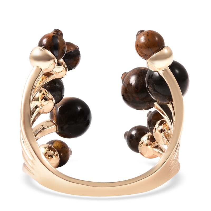 Yellow Tiger's Eye Adjustable Open Cage Style Ring in Goldtone 7.50 ctw