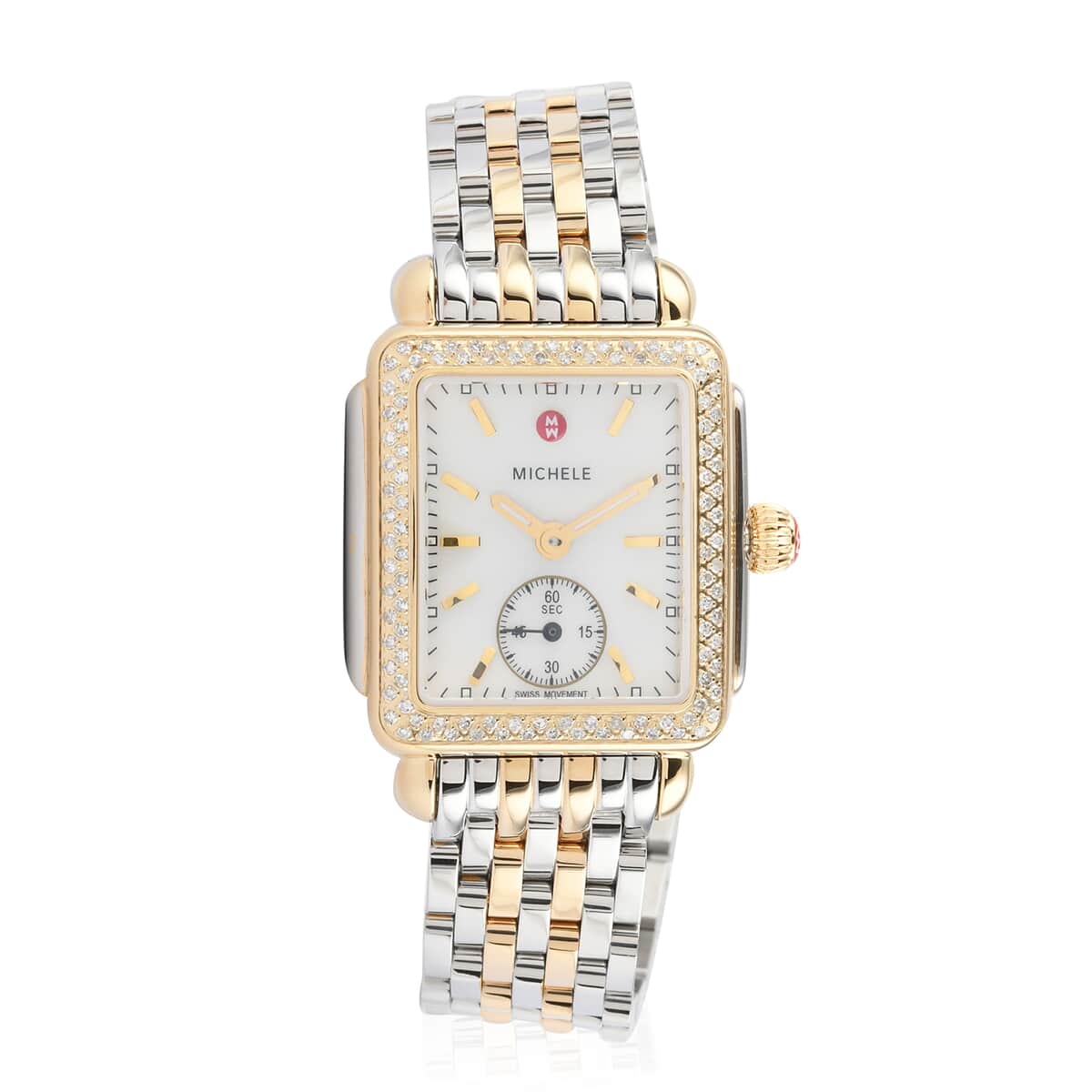 Closeout by Michele Watches Mother of Pearl, Diamond Swiss Quartz Movement Watch in ION Plated Yellow Gold and Stainless Steel 0.50 ctw image number 0