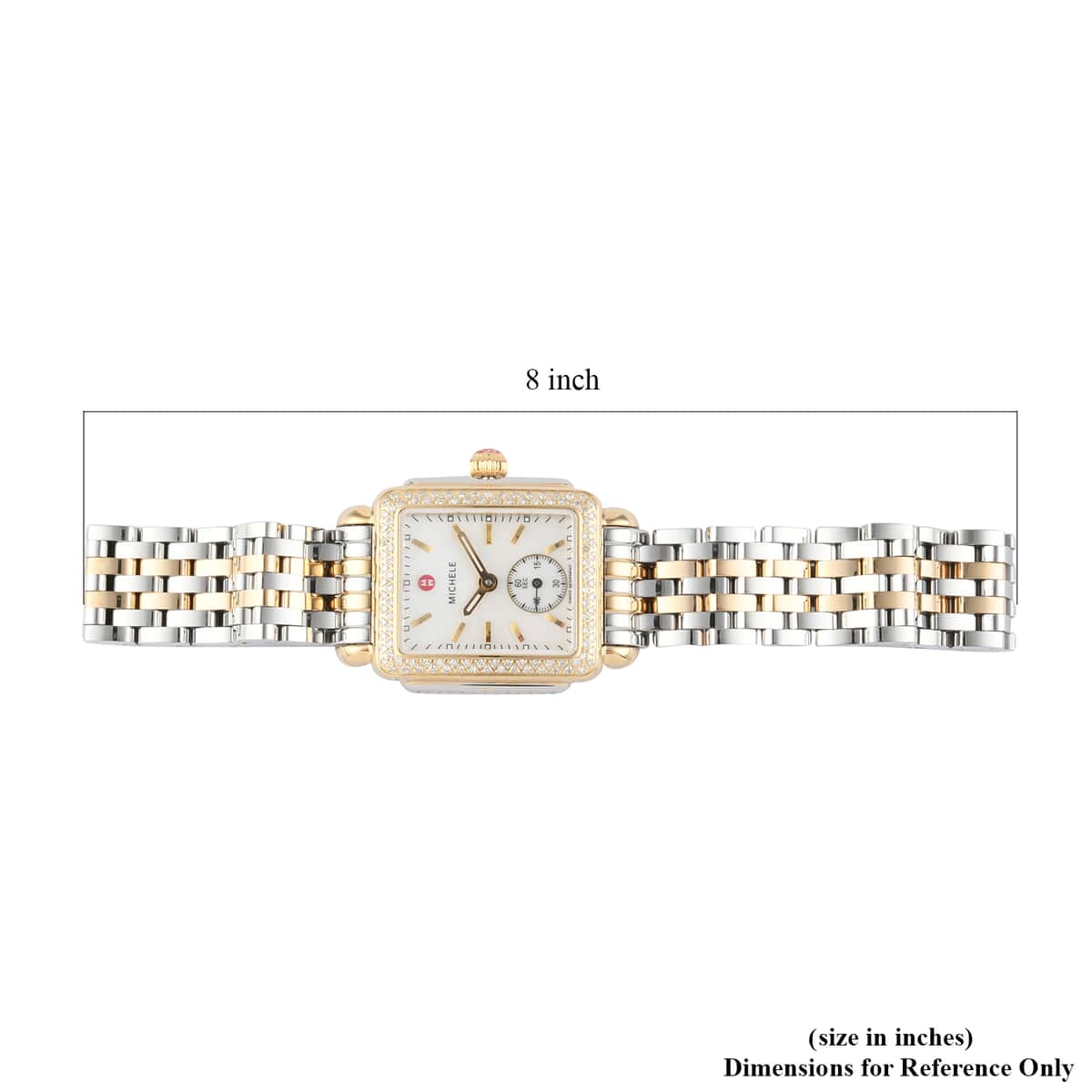 Closeout by Michele Watches Mother of Pearl, Diamond Swiss Quartz Movement Watch in ION Plated Yellow Gold and Stainless Steel 0.50 ctw image number 4