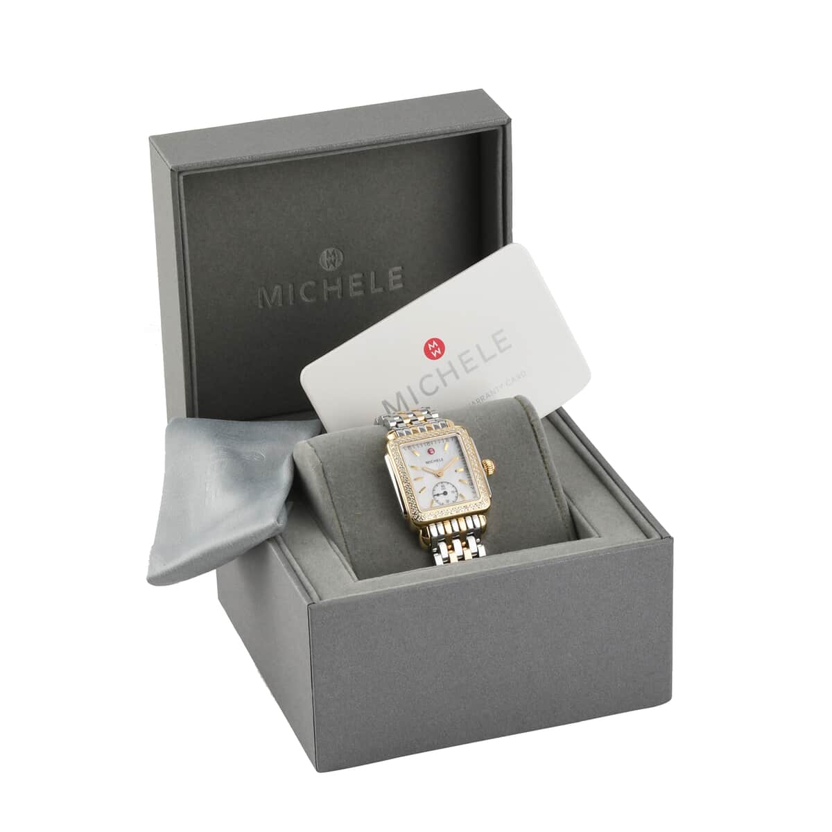 Closeout by Michele Watches Mother of Pearl, Diamond Swiss Quartz Movement Watch in ION Plated Yellow Gold and Stainless Steel 0.50 ctw image number 5