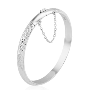 Sterling Silver Diamond Cut Chevron Bangle Bracelet (7 In) 8.10 Grams