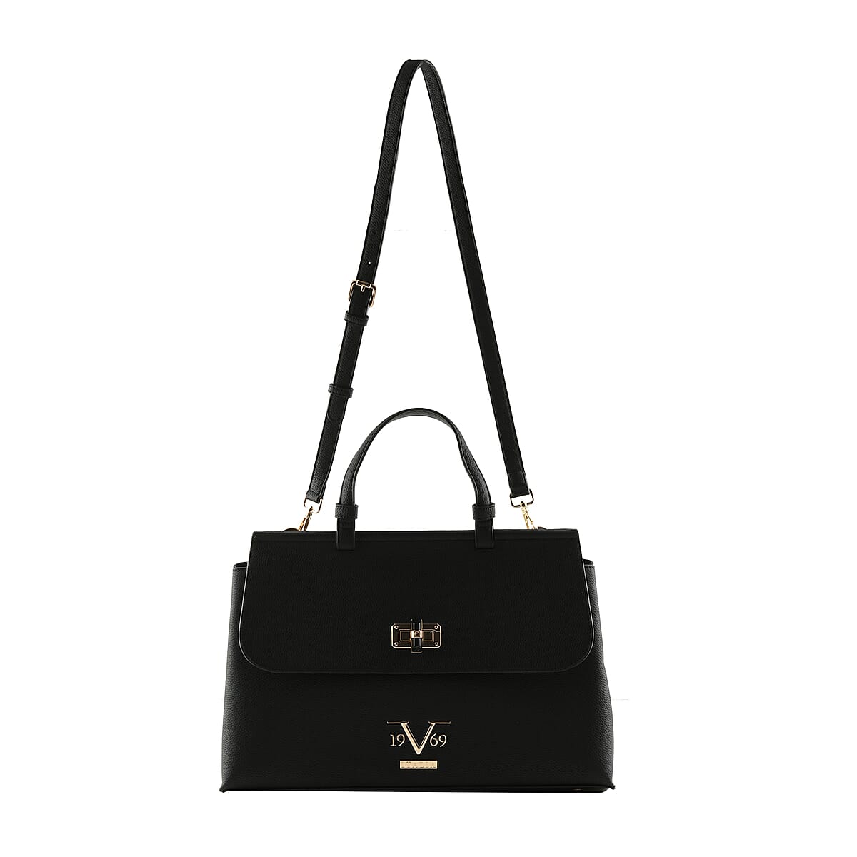 19V69 ITALIA by Alessandro Versace, Black Pebble Texture Faux Leather Big Tote Bag image number 1