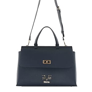 19V69 ITALIA by Alessandro Versace, Navy Pebble Texture Faux Leather Big Tote Bag